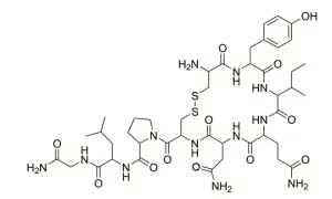 Struktura chemiczna oksytocyny, hormonu ważnego dla więzi społecznych i u mężczyzn.