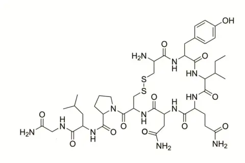 Struktura chemiczna oksytocyny, hormonu ważnego dla więzi społecznych i u mężczyzn.