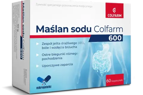 Maślan sodu Colfarm 600 – kapsułki na zespół jelita drażliwego, biegunki i zaparcia. Pomaga przywrócić równowagę jelit.